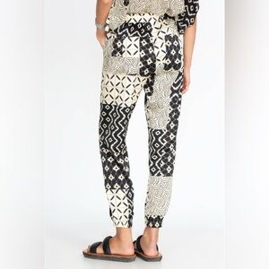 Johnny Was Pete & Greta Marasusa Patchwork Silk Joggers in Black & White, Large